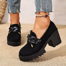 Load image into Gallery viewer, Women's French Loafer Suede Slip-on Shoes - Chunky Heel Pumps with Striped Design