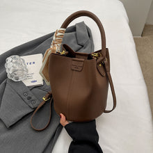 Load image into Gallery viewer, Women's PU Leather Bucket Tote Bag with Silk Scarf Detail – Everyday Shoulder Handbag