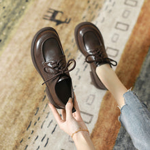 Load image into Gallery viewer, Women's British-Style Lace-Up Leather Loafers | Soft Sole Round Toe Everyday Shoes