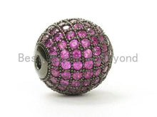 Load image into Gallery viewer, 6mm/8mm/10mm/12mm Micro Pave Fuchsia CZ Stone Round Ball, Fuchsia Pave Gold/Silver/Rose Gold/Black Rhodium Bead Focal, 1/2pcs sku#G308FC