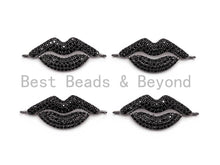Load image into Gallery viewer, Black CZ Pave On Black Micro Pave Black Lip Connector, CZ Pave Connector, Gumental plated, 12x30mm,sku#M224