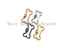 Load image into Gallery viewer, Dog Bone Shape Clasp, CZ Pave ScrewClasp, Pet Charm, Gold/Silver/Rose Gold/Black Carabiner Clasp, 14x26mm, sku#H299