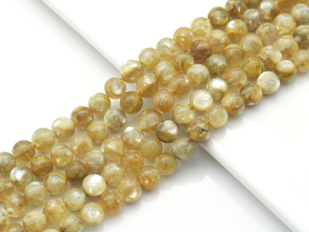 Genuine High Quality Yellow Lepidolite Round Smooth Beads, 8mm/10mm/12mm, Sku#U1448