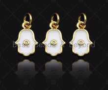 Load image into Gallery viewer, White Enamel Hamsa Hand Shape Pendant,CZ Micro Pave pendant,Enamel pendant,Enamel Jewelry, 8x13mm,sku#LD01