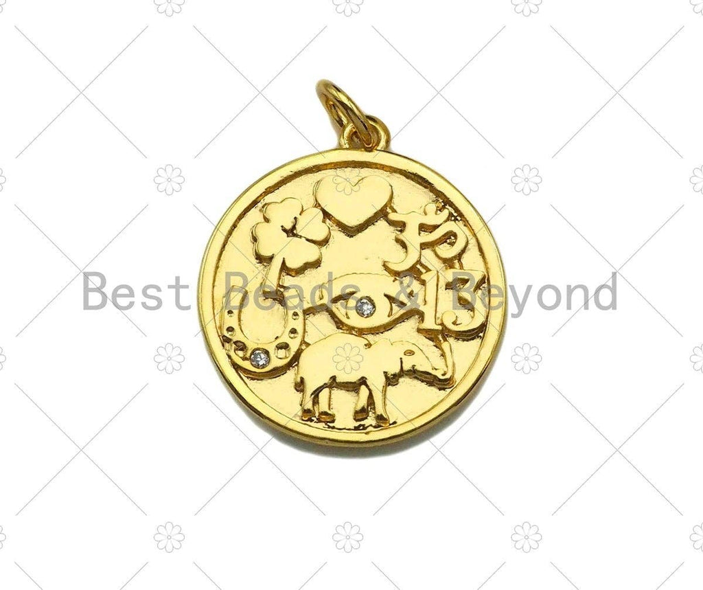 Pave Elephant Heart Evil Eye Shamrock Lucky Charm,sku#L383
