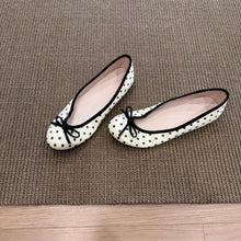 Load image into Gallery viewer, Women's Polka-Dot Bowtie Flat Shoes - Satin Round Toe Slip-On Flats