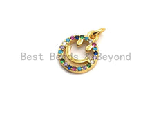 Load image into Gallery viewer, CZ Colorful Micro Pave Smiley Face Charm/Pendant, Round Face Shaped Pave Pendant, Gold plated, 10x12mm, Sku#F843