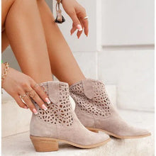 Load image into Gallery viewer, Women's Chunky Heel Ankle Boots - Pointed Toe Slip-On Boots with Cutout Design