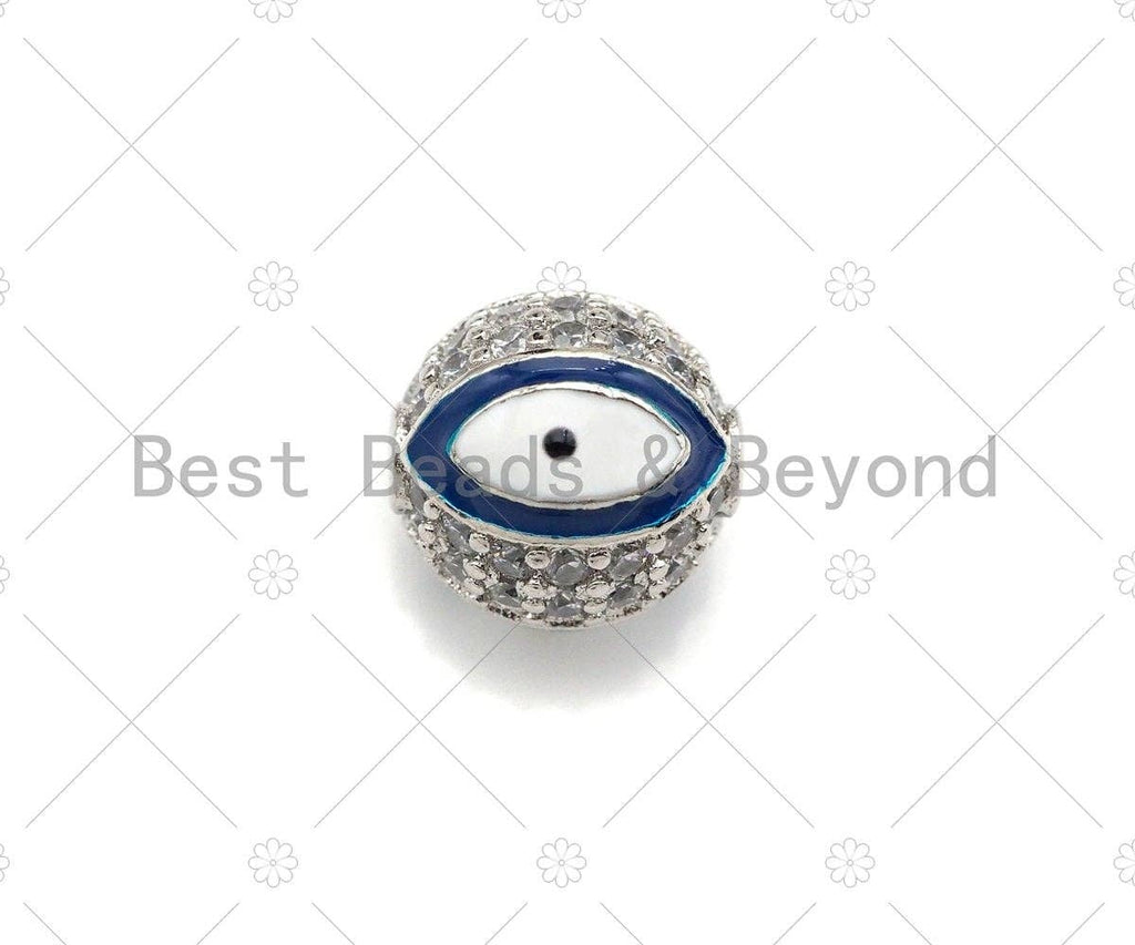 SLIVER CZ Pave Evil Eye Pave ball Spacer beads,  Enamel Evil Eye Round Pave Ball,Cubic Zirconia Spacer Beads, 8mm/10mm,sku#ML27