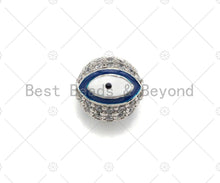 Load image into Gallery viewer, SLIVER CZ Pave Evil Eye Pave ball Spacer beads,  Enamel Evil Eye Round Pave Ball,Cubic Zirconia Spacer Beads, 8mm/10mm,sku#ML27