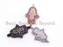 Load image into Gallery viewer, CZ Micro Pave Small Violet Hamsa Hand Connector, SKU#A57