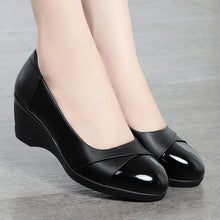 Load image into Gallery viewer, Women's Leather Wedge Comfort Shoes - Soft Pigskin Lined Mid Heel Slip-On Shoes