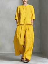 Load image into Gallery viewer, Three-Quarter Sleeve Shirt &amp; Loose Trousers Two-Piece Set