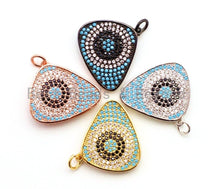 Load image into Gallery viewer, CZ Micro Pave Triangular Evil Eye Pendant/Charm, Cubic Zirconia Pendant, 22x23mm, sku#F15