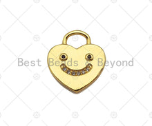 Load image into Gallery viewer, 18K Dainty Gold Smiley Face On Heart Lock Shape Pendant/Charm, Necklace Bracelet Charm Pendant,15x13mm, Sku#LK233