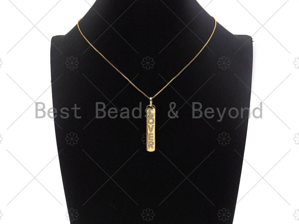 CZ Micro Pave LOVER Long Bar Pendant, Cubic Zirconia Strip Pendant, Gold Lover Bar,  Micro pave Bar shape pendant, 8x51mm, sku#LK136