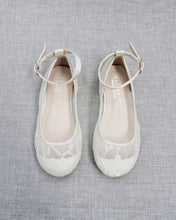 Load image into Gallery viewer, Ivory New Lace Ballet Flats with Ankle Strap
