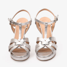Load image into Gallery viewer, The Parisian Silver Leather T-Strap Platform Heel Women Sandal