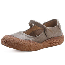 Load image into Gallery viewer, Women's Retro Flat Round-Toe Velcro Shoes – Genuine Leather | Black, Brown, Khaki