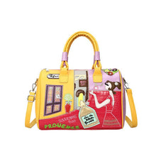 Load image into Gallery viewer, Premium Embroidered Boston Bag - PU Leather Handbag with Patchwork Design
