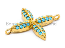 Load image into Gallery viewer, CZ Micro Pave Turquoise Four Leaf Connector, Cubic Zirconia Space Connector Charm, Fashion Jewelry Beads, 19X24mm, 1pc/2pcs sku#M113