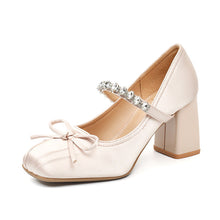 Load image into Gallery viewer, Rhinestone Bow-Tie Chunky Heel Dress Shoes
