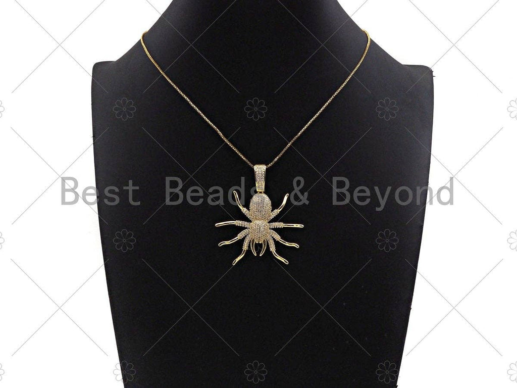 CZ Micro Pave Spider Shaped Pendant/Charm, Cubic Zirconia Pendant Charm, Focal Spider Charm, Halloween Charm, 40x47mm,Sku#L380