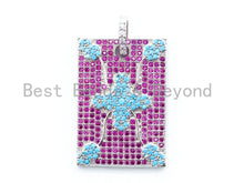 Load image into Gallery viewer, CZ Micro Pave Turquoise Fuchsia Square/Rectangular Pendant, silver/gold/black Rhodium Plated pendant, 20x34mm, sku#L18