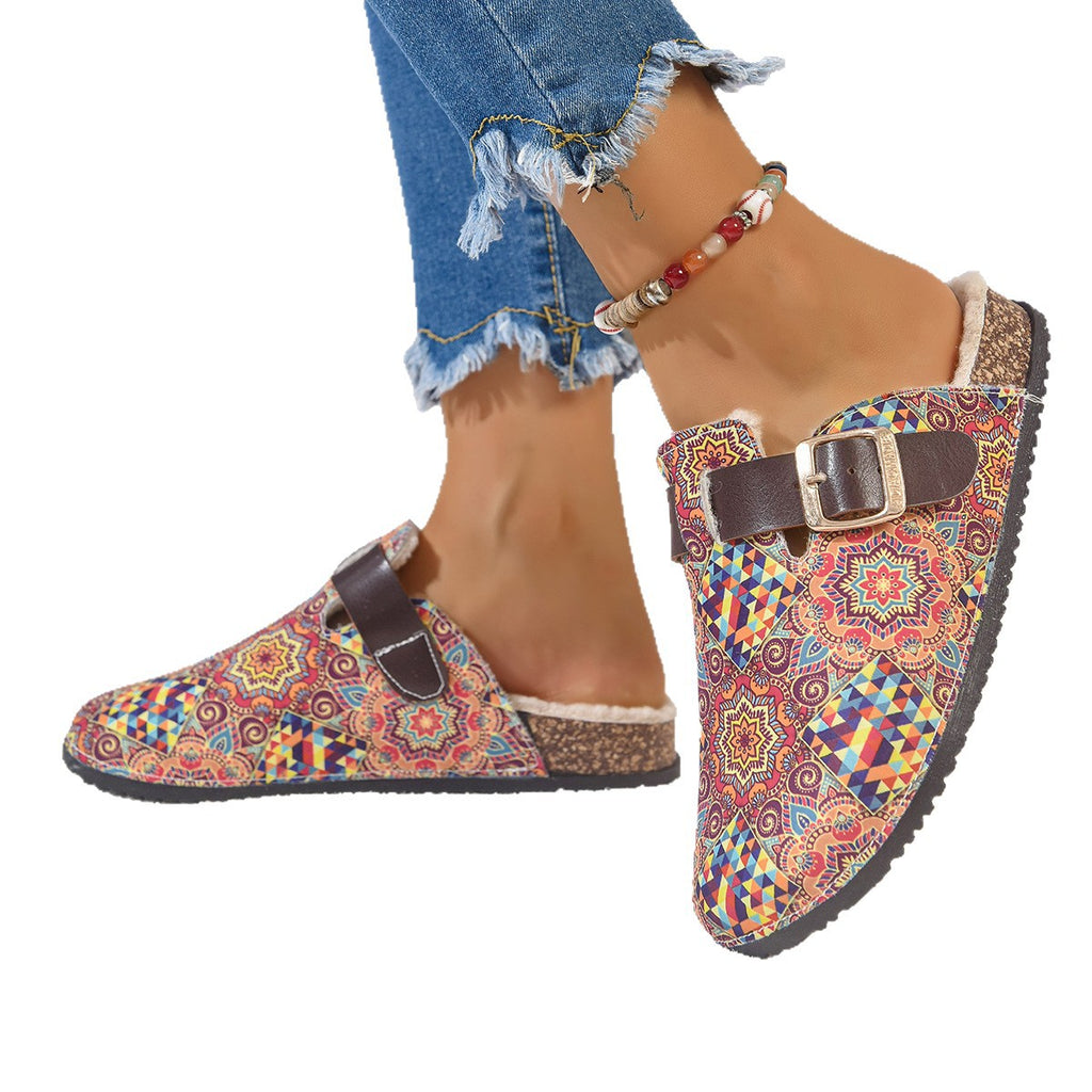 Women's Bohemian Ethnic Flat Sandals – Open-Toe Slip-On Summer Sandals | Black & Red