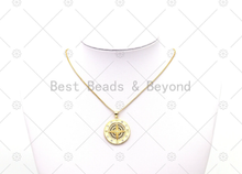 Load image into Gallery viewer, CZ Micro Pave Compass On Round Coin Shape Pendant, 18K gold Filled Medallion Charm, Necklace Bracelet Charm, Sku#LK531