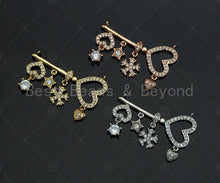 Load image into Gallery viewer, CZ Micro Pave Heart On Key Shape Pendant with Baguette CZ cluster, Gold/Silver/Rose Gold Plated Jewelry,21x31mm,sku#L289