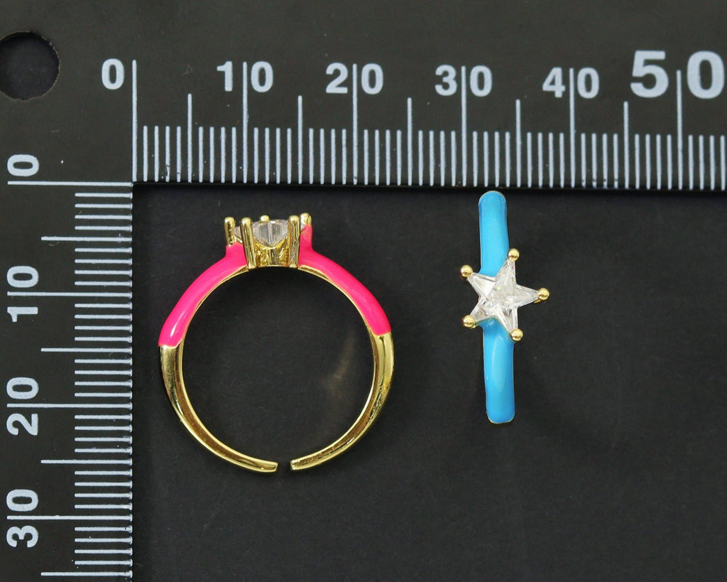 CZ Enamel Star Adjustable Ring, Sku#X296