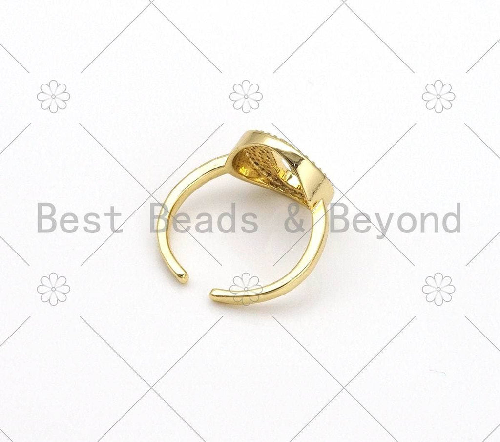 CZ Hamsa Hand On Coin Shape Adjustable Ring, Sku#X217