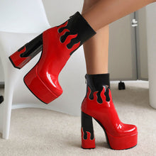 Load image into Gallery viewer, Women's Patent Leather Colorblock Ankle Boots | Chunky Heel Zipper Boots