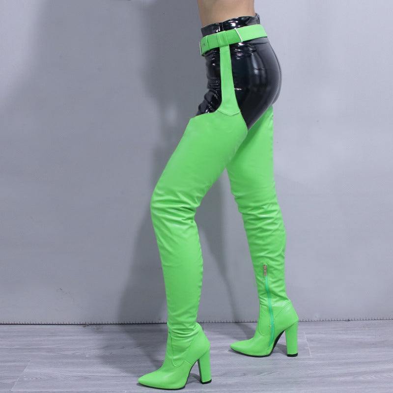 Women's Over-the-Knee Chunky Heel Boots | Belt Buckle Side Zipper | 8+ Colors