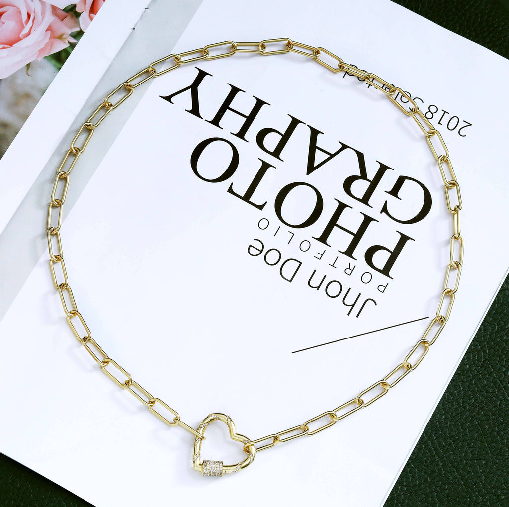 Paperclip Chain Heart Lock Necklace, sku#CL10