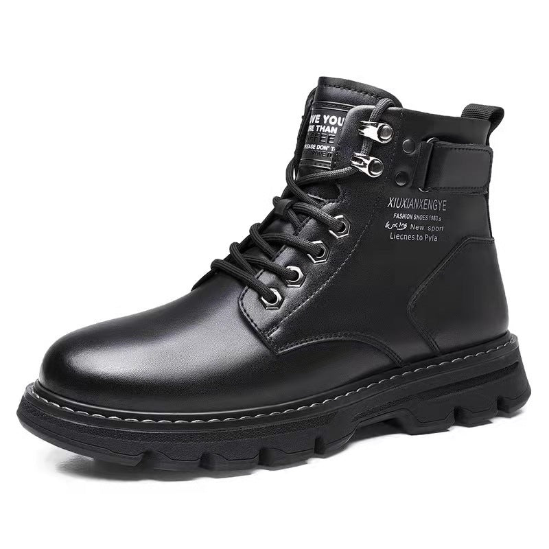 Men's Korean Style Mid-to-High Top Lace-Up Boots | Height Boosting & Warm