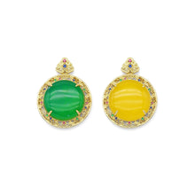 Load image into Gallery viewer, Gold Filled CZ Yellow Green Jade Round Pendant Charm, LX344