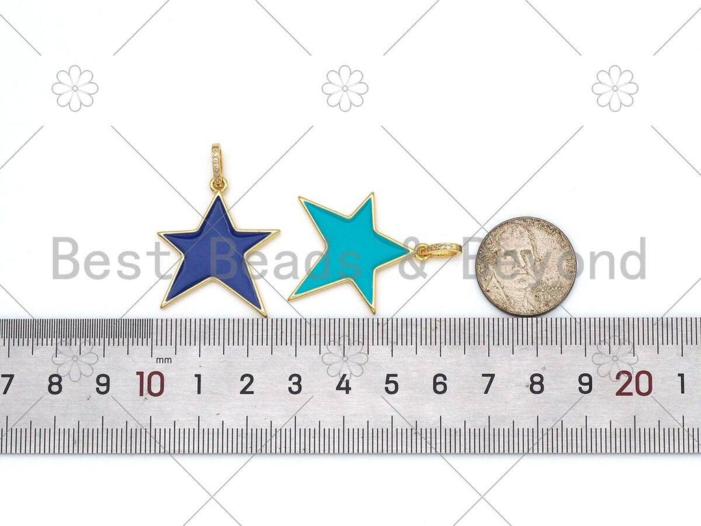 Colorful Enamel Five Point Star Shape Pendant,18K Gold Filled CZ Micropave Charm, Necklace Bracelet Charm Pendant,26x29mm,Sku#ML49
