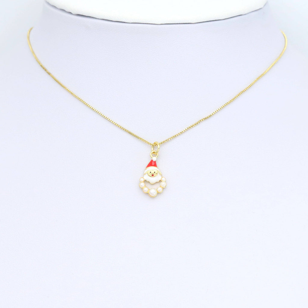 CZ  Enamel White Pearl Santa Claus Charm Pendant, SKU#LK952