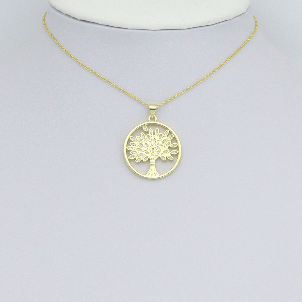 Oval CZ Gold Tree Charm Pendant, Sku#LK1163