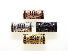 Load image into Gallery viewer, CZ Micro Pave Large hole Tube spacer beads charms/Drum barrel beads, Black CZ,15x8mm, sku#G403