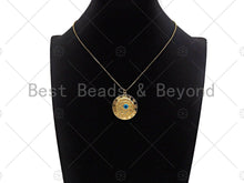 Load image into Gallery viewer, CZ Micro Pave Turquoise Blue Evil Eye On Round Coin Pendant,Cubic Zirconia Medallion Charm, Necklace Bracelet Pendant,30x33mm, Sku#L428