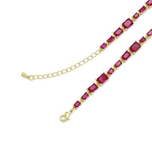 Load image into Gallery viewer, Gold Fuchsia Rectangle CZ Link Chain Necklace, Sku#A352