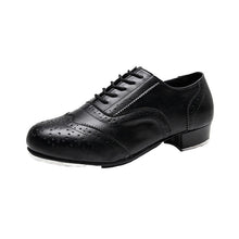 Load image into Gallery viewer, Men's Tap Dance Shoes - Black &amp; White Cowhide Leather Lace-Up Oxford Style
