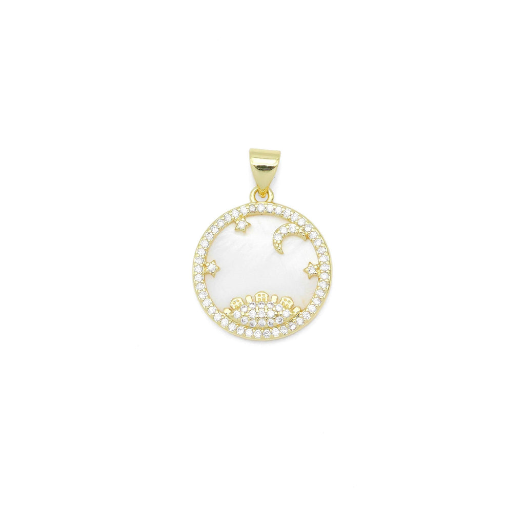 Gold Clear CZ Mother of Pearl Moon star Charm Pendant, Sku#LX687