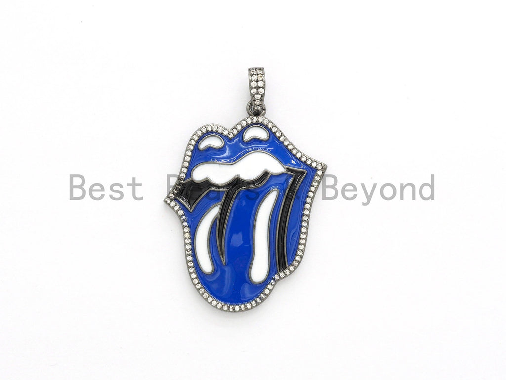 NEW Enamel Colorful Mick Jagger Rolling Tongue Pendant,CZ Micro Pave Tongue pendant,Enamel pendant,Enamel Jewelry,34x43mm,sku#F576C
