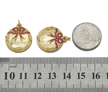 Load image into Gallery viewer, Fuchsia CZ Bowknot On Round Medallion Coin Charm, Sku#LK758