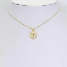 Load image into Gallery viewer, Baguette CZ hollow Out Cross Coin Charm, Sku#LD540