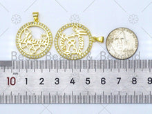 Load image into Gallery viewer, CZ Micro Pave MAMA Word Flower On Round Ring Shape Pendant, 18K Gold Filled Mother's Day Charm, Necklace Bracelet Pendant,25x28mm,Sku#LK387